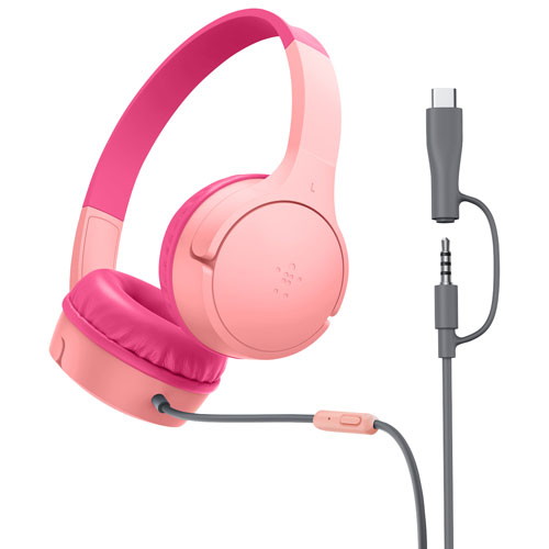 Casque d'écoute avec fil à suppression du bruit pour enfants SoundForm Mini de Belkin - Rose