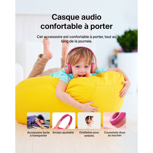 Casque d'écoute avec fil à suppression du bruit pour enfants SoundForm Mini de Belkin - Rose
