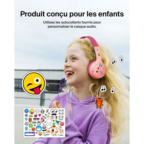 Casque d'écoute avec fil à suppression du bruit pour enfants SoundForm Mini de Belkin - Rose
