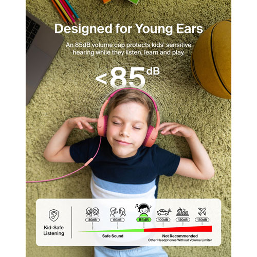 Casque d'écoute avec fil à suppression du bruit pour enfants SoundForm Mini de Belkin - Rose