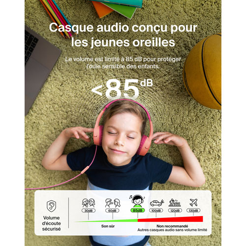 Casque d'écoute avec fil à suppression du bruit pour enfants SoundForm Mini de Belkin - Rose