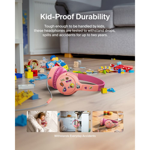 Casque d'écoute avec fil à suppression du bruit pour enfants SoundForm Mini de Belkin - Rose