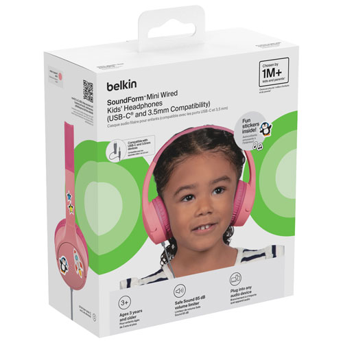 Casque d'écoute avec fil à suppression du bruit pour enfants SoundForm Mini de Belkin - Rose
