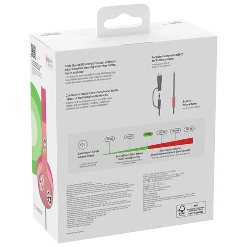 Casque d'écoute avec fil à suppression du bruit pour enfants SoundForm Mini de Belkin - Rose