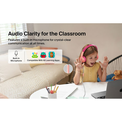 Casque d'écoute avec fil à suppression du bruit pour enfants SoundForm Mini de Belkin - Rose