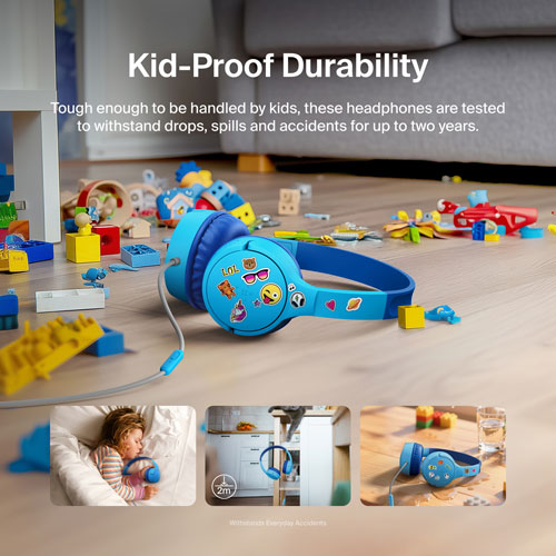 Casque d'écoute avec fil à suppression du bruit pour enfants SoundForm Mini de Belkin - Bleu