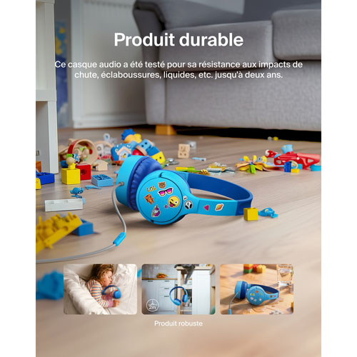Casque d'écoute avec fil à suppression du bruit pour enfants SoundForm Mini de Belkin - Bleu