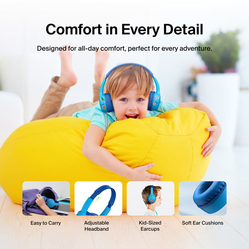 Casque d'écoute avec fil à suppression du bruit pour enfants SoundForm Mini de Belkin - Bleu