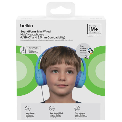 Belkin SoundForm Mini Over-Ear Noise Cancelling Wired Kids Headphones - Blue