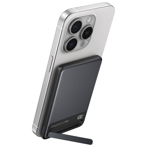 Chargeur portable ultramince USB-C PD 20 W 5000 mAh MagPro d'INIU avec chargement Qi2 sans fil et MagSafe - Noir