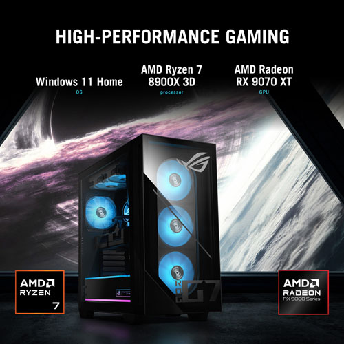 Ordinateur de jeu GM700 d'ASUS (Ryzen 7 9800X 3D d'AMD/RAM 32 Go/SSD 2 To/Radeon RX 9070 XT PRIME/Windows 11)