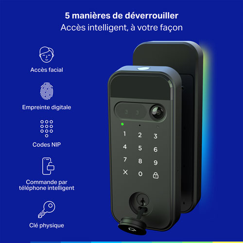 Serrure intelligente vidéo 3-en-1 myQ de Chamberlain avec clé et pavé biométrique