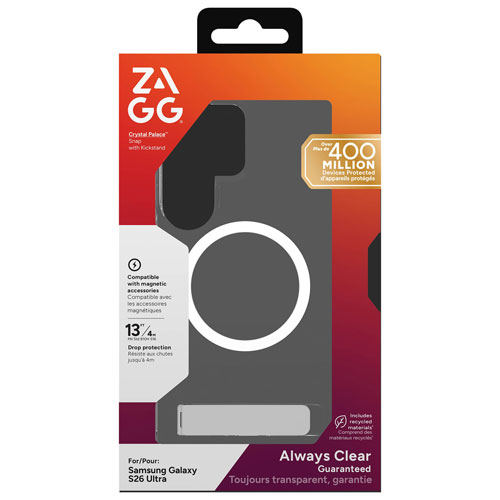 ZAGG Crystal Palace Snap Fitted Hard Shell Case with Magnet & Kickstand for Galaxy S26 Ultra - Clear