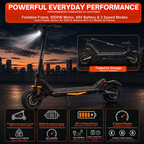 Trottinette électrique GoDelta de GoPowerBike (moteur 1000 W/autonomie 40km/vitesse maximale 45km/h) - Noir
