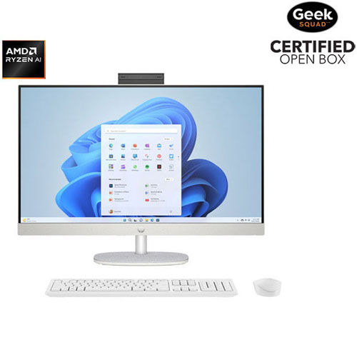 Boîte ouverte - Ordinateur de bureau tout-en-un 27 po CoPilot+ PC de HP - Blanc coquillage/Gris foncé
