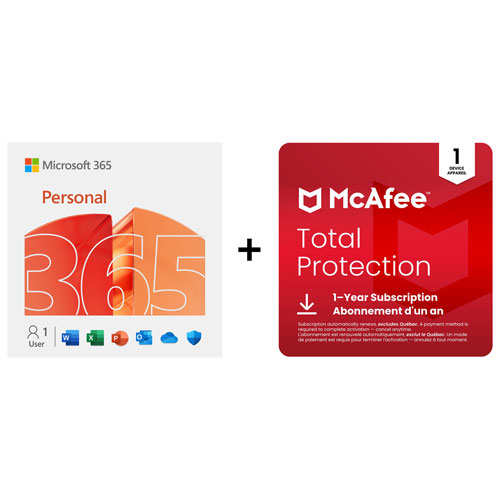 Microsoft 365 Personnel et McAfee Total Protection - 1 utilisateur - 1 appareil - Bilingue - Téléchargement numérique