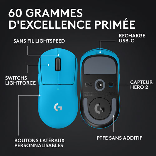 Logitech G PRO X Superlight 2 44000 DPI 8K Polling Wireless HERO 2 Sensor 60g Pro-Grade Mouse - Blue