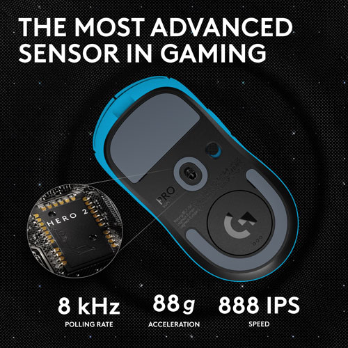 Souris sans fil à capteur HERO 2 de calibre professionnel 60 g 44 000 ppp taux interrogation 8 kHz PRO X Superlight 2 de Logitech G - Bleu