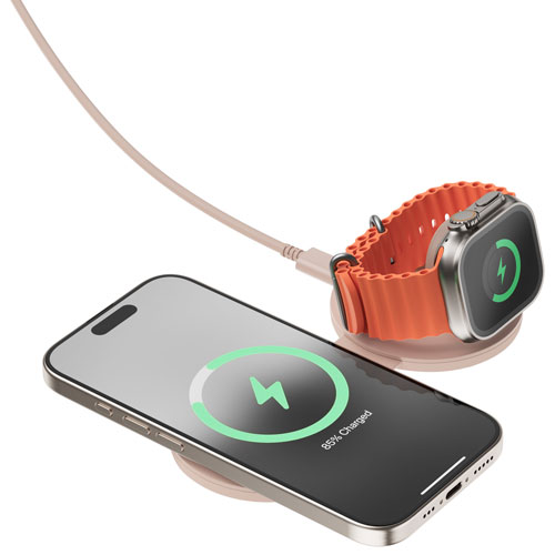 Chargeur sans fil 2-en-1 Qi2 15 W OntheGo de Satechi - Rose du désert