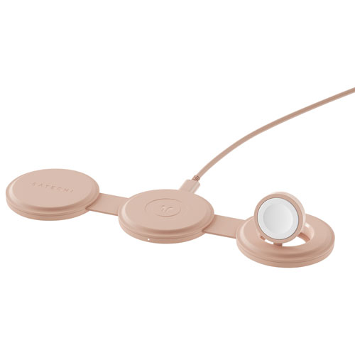 Chargeur sans fil 3-en-1 Qi2 15 W OntheGo de Satechi - Rose du désert