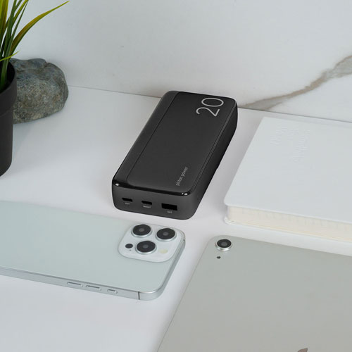 Chargeur portable USB-C double/USB-A de 20 000 mAh Vibrance Piston Power de LOGiiX - Noir