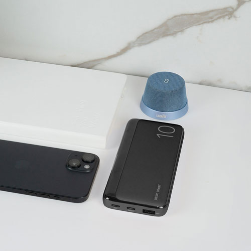 Chargeur portable USB-C double/USB-A de 10 000 mAh Vibrance Piston Power de LOGiiX - Noir