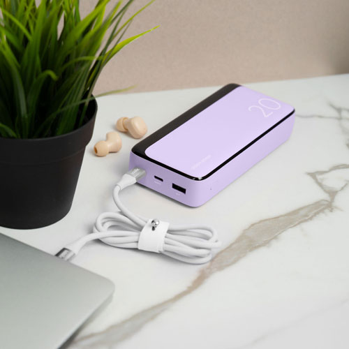 Chargeur portable USB-C double/USB-A de 20 000 mAh Vibrance Piston Power de LOGiiX - Lavande