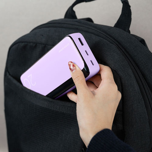 Chargeur portable USB-C double/USB-A de 20 000 mAh Vibrance Piston Power de LOGiiX - Lavande