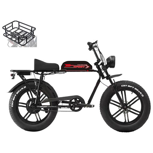 Gotyger PowerRider Fat Tire Electric City Bike (500W Motor / 50km Range / 30km/h Top Speed) - Black