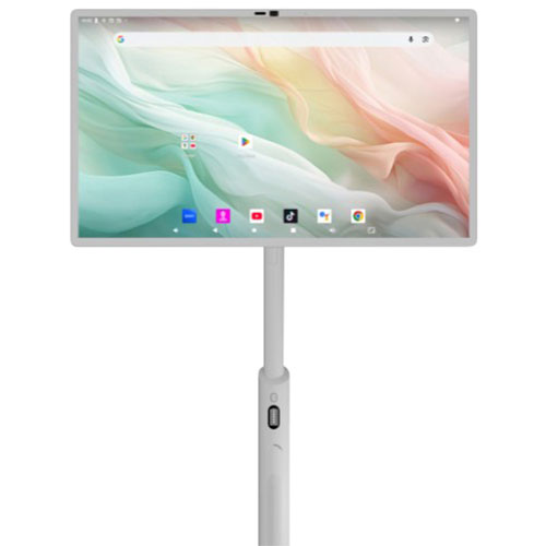 Écran intelligent portatif Android de 32 po d'InfinityPro avec support mobile, batterie intégrée et caméra - Blanc