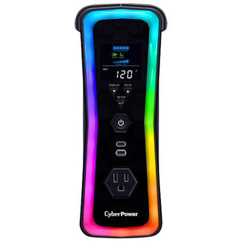 Système UPS d'alimentation sans coupure avec batterie de secours 1500 VA et éclairage RVB de CyberPower (GX150C2-FC)