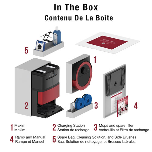 Aspirateur robot-vadrouille connecté Wi-Fi tout-en-un à vidange automatique Maxim de bObsweep - Rouge impérial