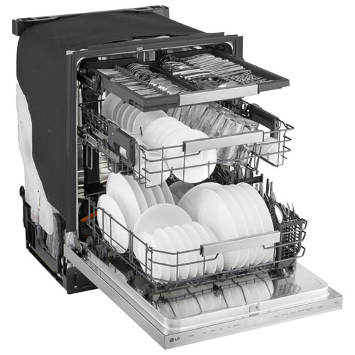 Lave-vaisselle encastrable 24 po 44 dB avec troisième panier FlushFit de LG (LDNPM654S) - Acier inoxydable