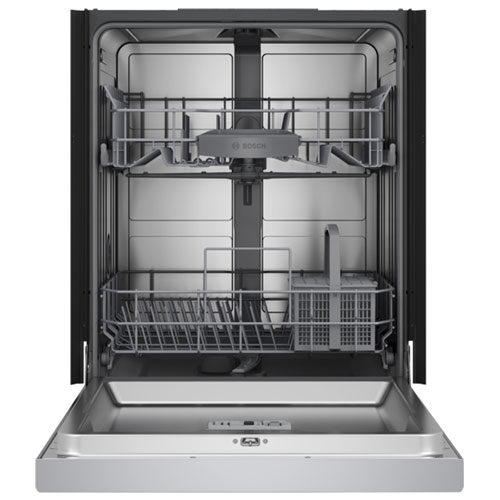 Lave-vaisselle à commandes avant, PureDry Precision, bas gicleur et 2 paniers de 24 po 52 dB série 100 de Bosch (SHE2ADF5N) - Acier inoxydable