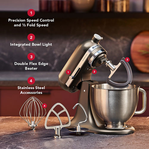 Batteur sur socle à tête inclinable Artisan Plus de KitchenAid - 5 pte - 350 W - Bronze minerai de fer