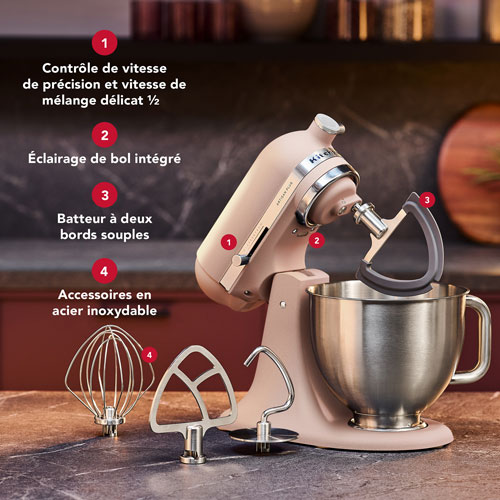 Batteur sur socle à tête inclinable Artisan Plus de KitchenAid - 5 pte - 350 W - Rose plume