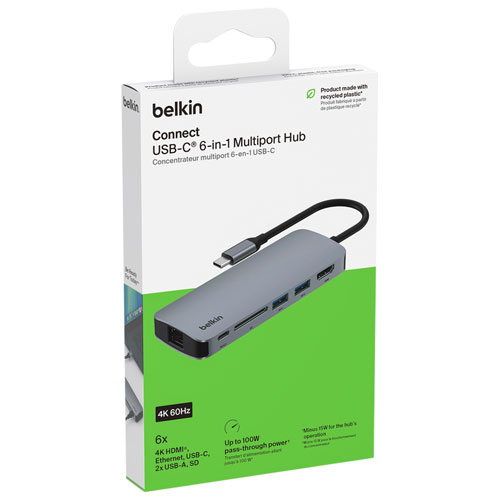 Concentrateur multimédia 6-en-1 avec port USB-C de Belkin (AVC008fqSGY-V2)