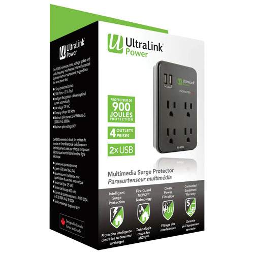 Parasurtenseur à 4 prises avec deux ports USB d'UltraLink (PS40U)