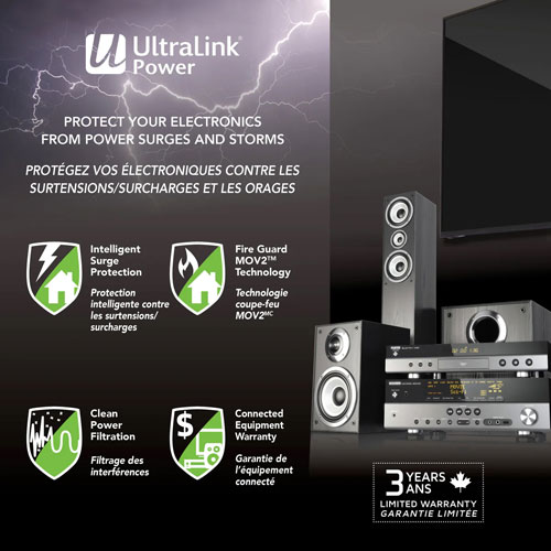 Parasurtenseur à 4 prises avec deux ports USB d'UltraLink (PS40U)