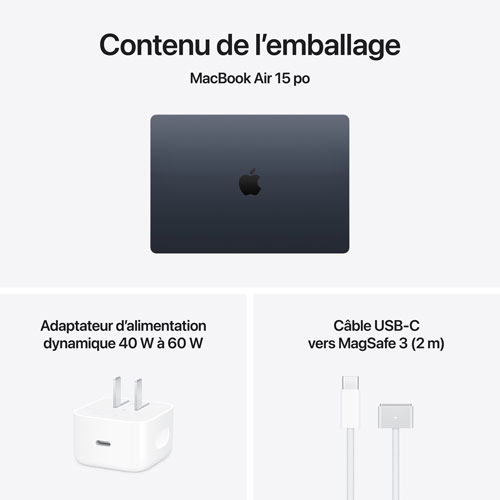 MacBook Air de 15,3 po avec Touch ID d'Apple (2026) - Minuit (M5 d'Apple/RAM Go/SSD 1 To