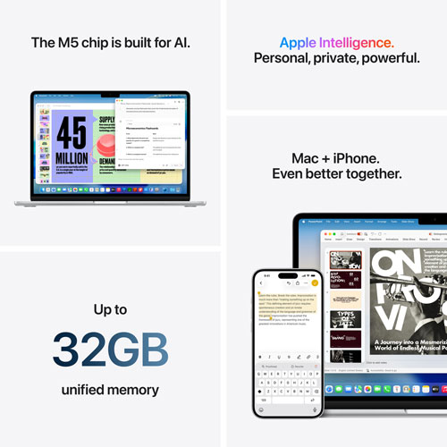 MacBook Air de 15,3 po avec Touch ID d'Apple (2026) - Minuit (M5 d'Apple/RAM 16 Go/SSD 512 Go) - Anglais