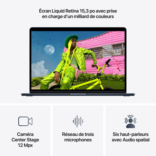MacBook Air de 15,3 po avec Touch ID d'Apple (2026) - Minuit (M5 d'Apple/RAM 16 Go/SSD 512 Go) - Anglais