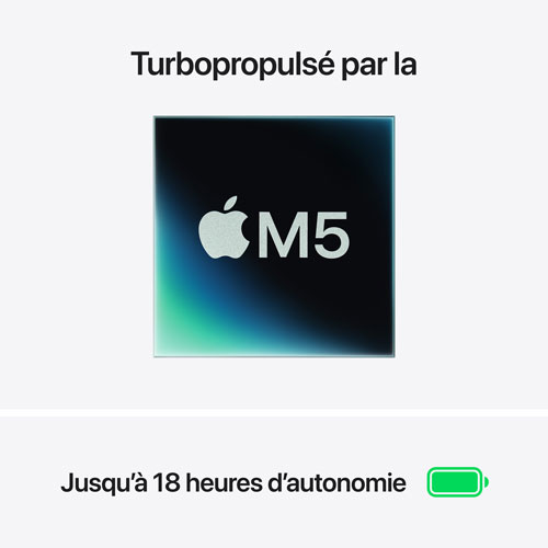 MacBook Air de 13,6 po avec Touch ID d'Apple (2026) - Minuit (M5 d'Apple/RAM 16 Go/SSD 1 To) - Anglais