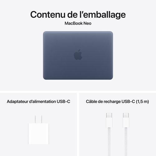 MacBook Neo de 13 po d'Apple (2026) - Indigo (A18 pro d'Apple/RAM 8 Go/SSD 256 Go) - Français