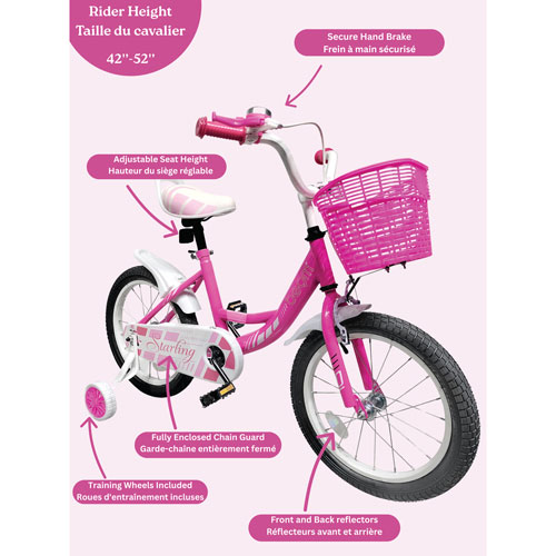 Vélo de 16 po pour enfants avec roues stabilisatrices de Beam Sports - Rose