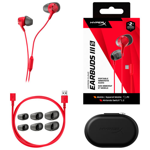 HyperX Cloud III S Noise Cancelling Gaming Earbuds with Microphone - Red