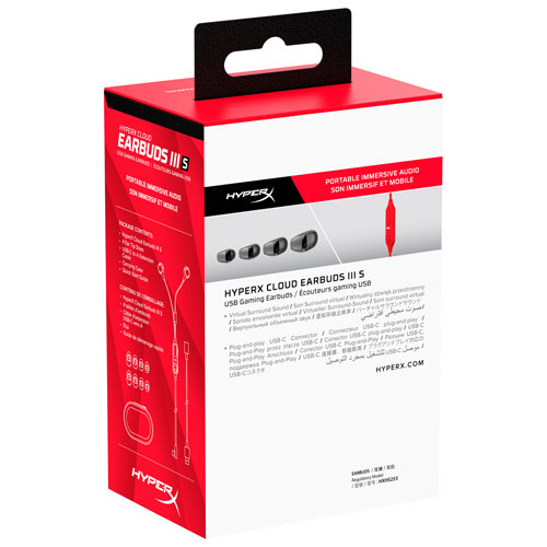 HyperX Cloud III S Noise Cancelling Gaming Earbuds with Microphone - Red
