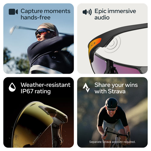 Lunettes Vanguard d'Oakley | Meta avec compatibilité Meta AI, Audio, Photo et Vidéo - Noir/Verres Prizm Transition Road