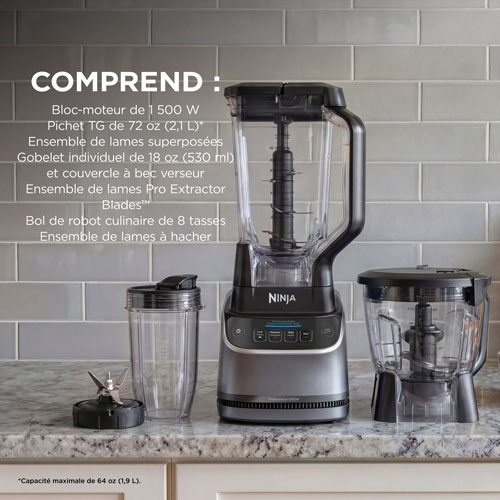 Ensemble mélangeur et robot culinaire professionnel UltraCrush de Ninja de 1 500 W (puissance de crête) et capacité de 72 oz