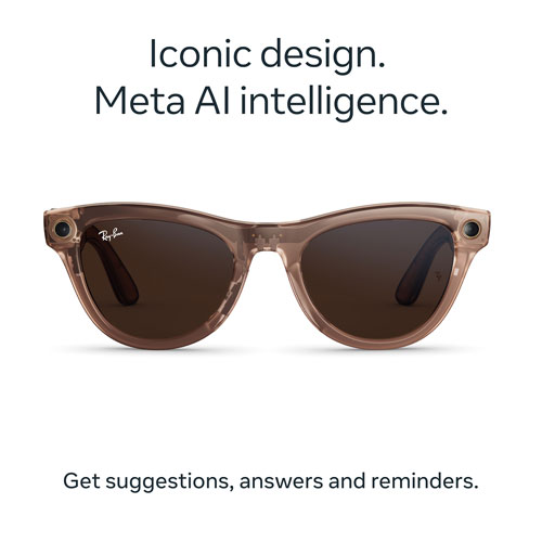 Lunettes Skyler (2e génération) de Ray-Ban | Meta avec IA, photo, vidéo, audio et messagerie - Pêche brillante/Transitions bruns